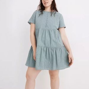 Embroidered Eyelet Button-Front Tiered Mini Dress